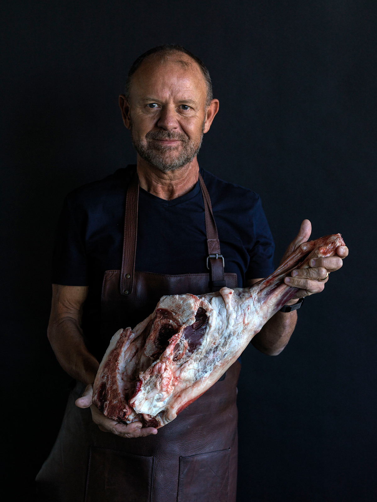 Tony Mandaliti from Global Meats with a dry aged chump on lamb leg.